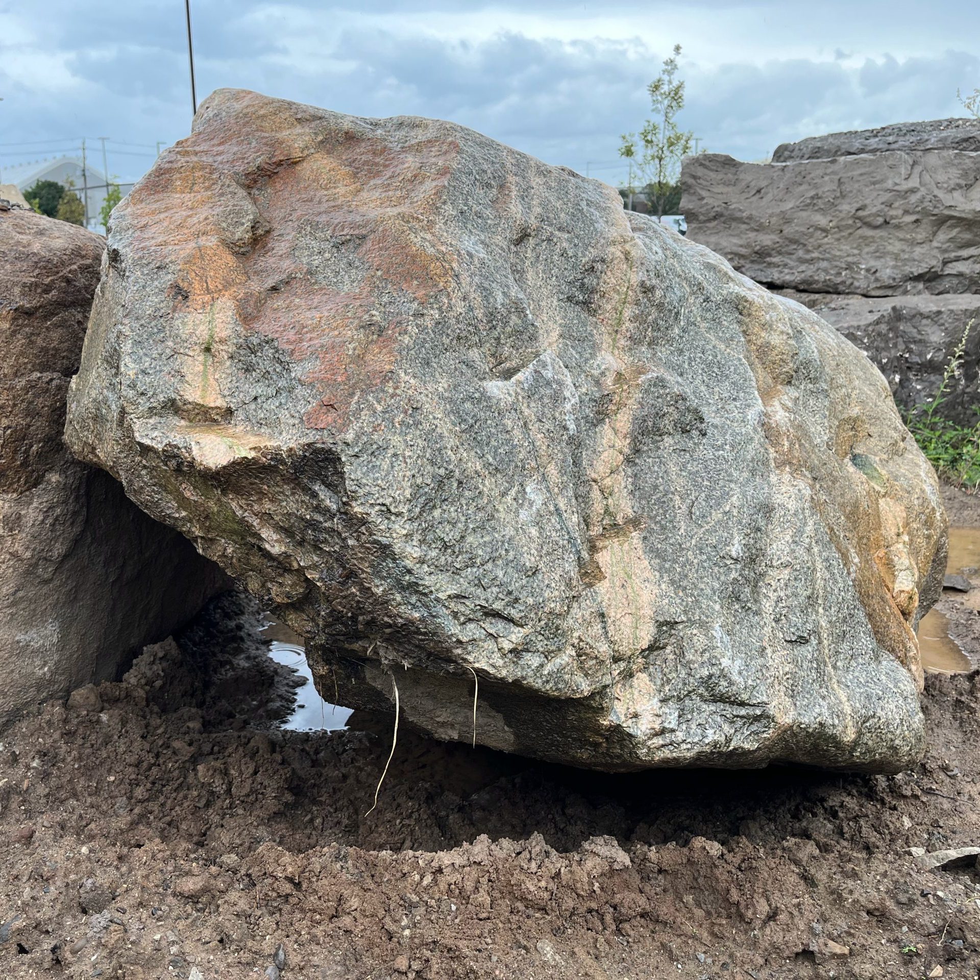 A large, granite rock about 1 and a half meters in diameter